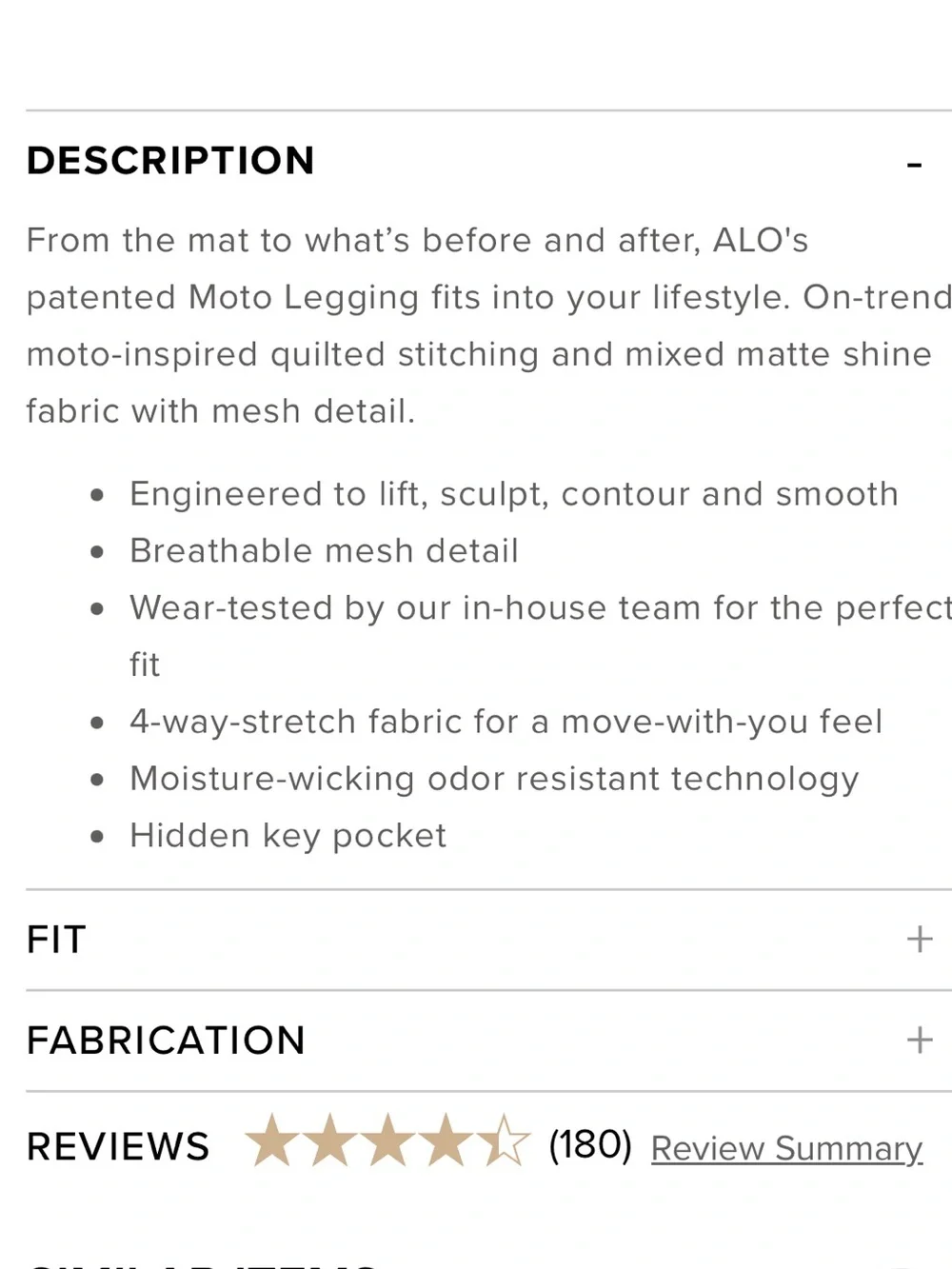 Alo Moto Ribbed Panel Black Leggings XS